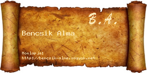 Bencsik Alma névjegykártya